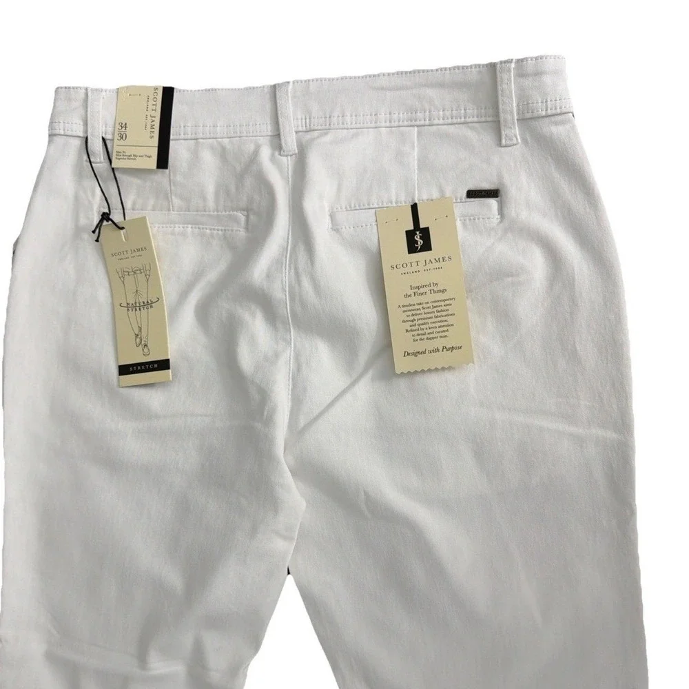 Scott James Men's White jeans  Slim Fit Natural Stretch Classic Pants Size 34X30